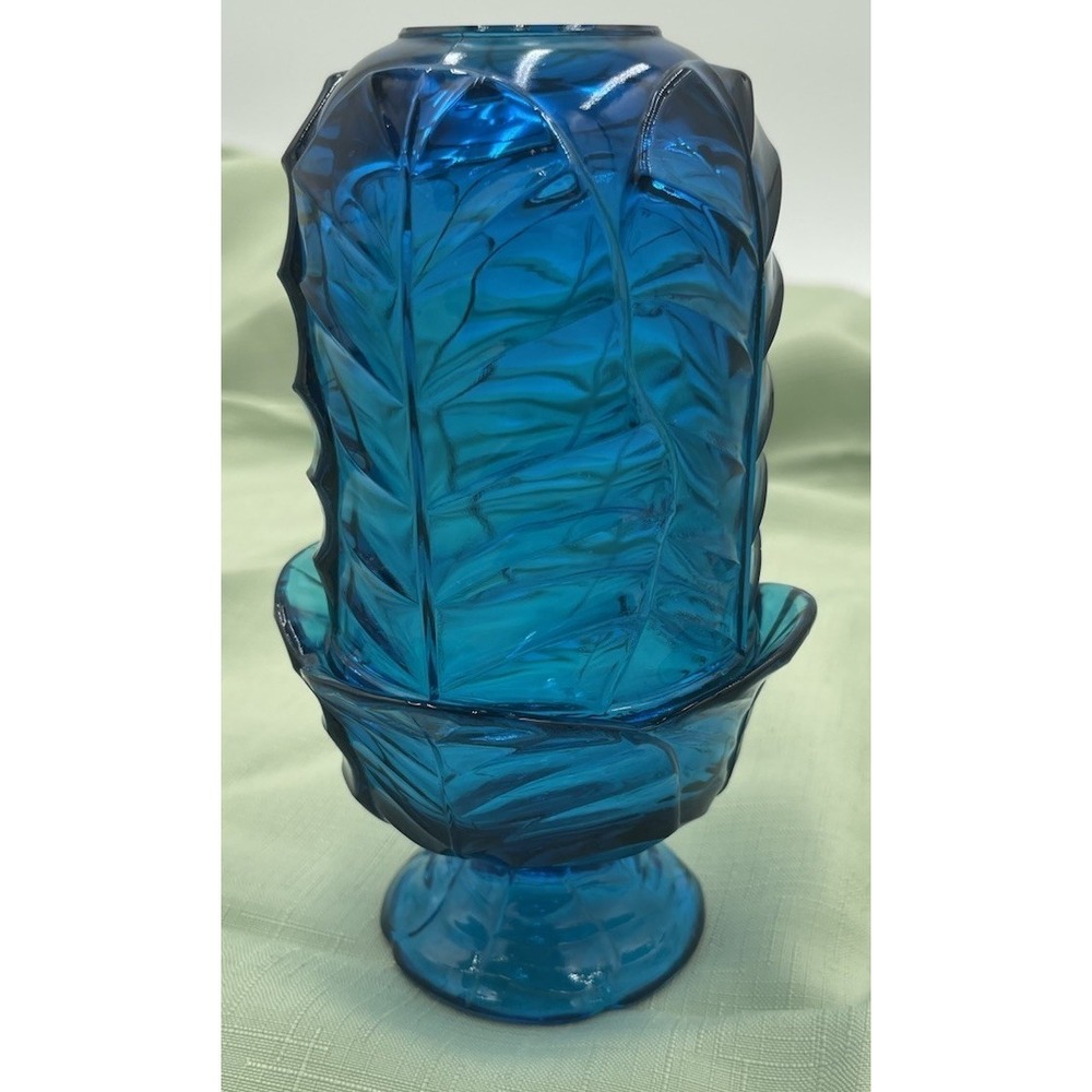 Viintage Viking Glass Epic Glimmer Leaf COBALT BLUE Bluenique Fairy Lamp - Picture 1 of 9